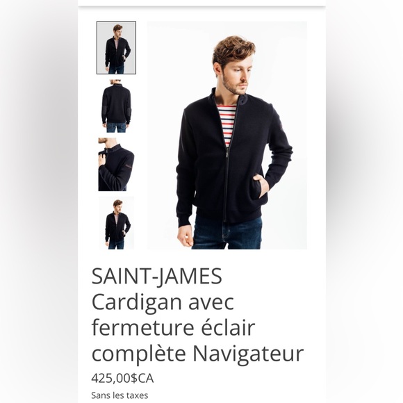 Saint James Dark Blue Zip-Up Cardigan Sweater for Men Size M - Picture 14 of 17